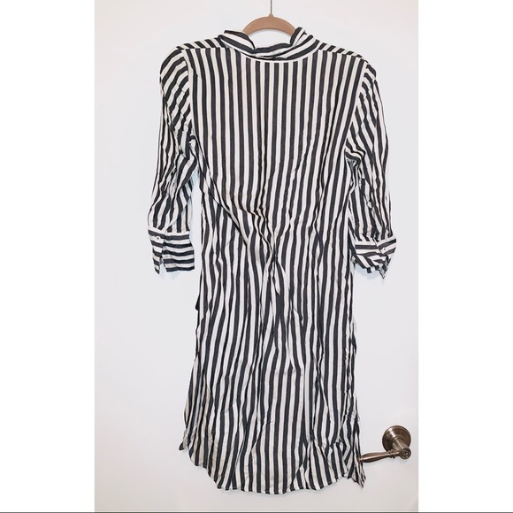 ZARA BLACK WHITE STRIPED BOW BELTED SHIRT DRESS - Picture 2 of 3